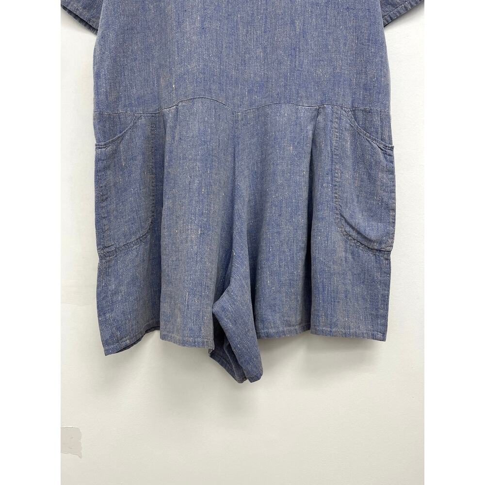 Vintage Flax Linen Romper Button-Front Oversized Coastal Collared Relaxed Small - Picture 11 of 12